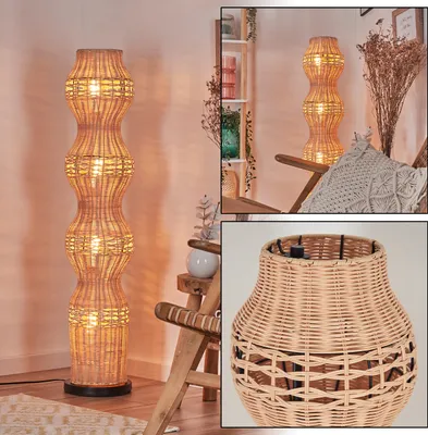 Produktbild von Argenta Stehlampe aus Metall/Rattan in Schwarz/Naturfarben mit Lichteffekt