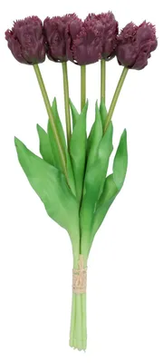 Produktbild von Kunstlicher Tulpenstraus - 5x Stuck - dunkelviolett - real touch - 39 cm
