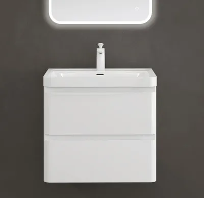 Produktbild von doporro Badmöbel-Set Waschtisch mit Unterschrank Waschbecken mit Waschbeckenunterschrank glänzend weiß 60x42x55cm inkl. Mineralguss-Waschbecken lucca
