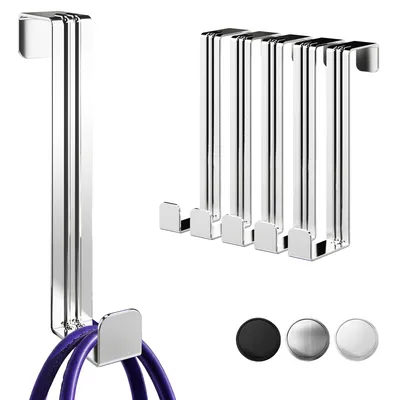 Produktbild von Aurelia Home Türhaken zum Aufhängen, 6er Set, Silber - Garderobenhaken für Tür oder Schrank, flexible Türgarderobe zum Einhängen mit hoher Belastbarkeit