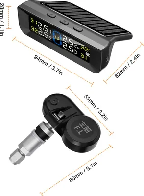 Produktbild von Reifendrucküberwachungssystem, kabellos, Solar-TPMS-Reifenmonitor mit 4 Sensoren, LCD-Display für Auto