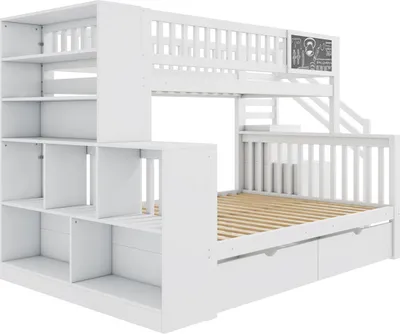Produktbild von Multifunktionales Kinderbett,140*200cm & 90*200cm,Etagendoppelbett mit Graffiti-Brett, mit Treppe und Aufbewahrungsschränken, mit Schubladen