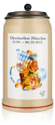Produktbild von Rastal Bier Glas Bierkrug Steingut/Ton Okotberfest München 2013  Zinndeckel