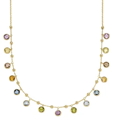 Produktbild von Collier 585 Gold Gelbgold mit Blautopas Amethyst Peridot Citrin Rauchquarz 45cm