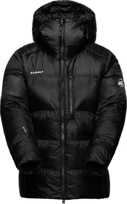 Schwarze Mammut Taiss Pro Belay IN Daunenjacke mit Kapuze und Reißverschluss vorne