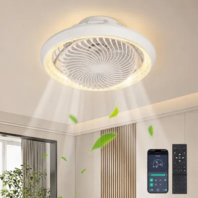 Image de Ventilateur de plafond avec éclairage et télécommande, rotation à 360°, 3000 K-6500 K, intensité réglable sur 6 niveaux, plafonnier LED avec ventilateur,via application