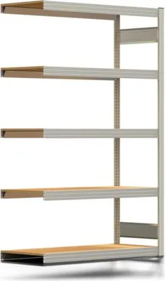 Produktbild von Fachbodenregal Tiefenriegel - 250 kg - 2.000 x 1.285 x 500 mm (HxBxT) - Anbauregal - lichtgrau - 5 Holzböden - Lagerregal - Steckregal BERT
