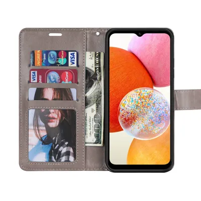 Produktbild von Klapphülle für Samsung Galaxy A14 in 6 Farben Handyhülle Wallet Case Kunstleder Grau
