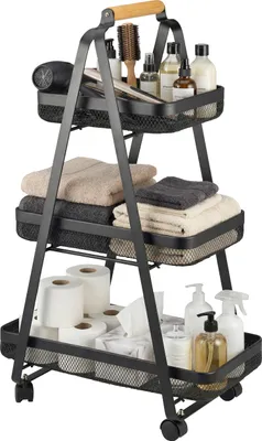 Immagine prodotto di carrello di servizio a 3 livelli eluno, carrello in metallo nero e manico in bambù