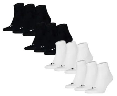 Produktbild von PUMA Uni Quartersocken, 12er Pack - Quarter Plain 12P, Logo, einfarbig 2xSchwarz/2xWeiß 43-46