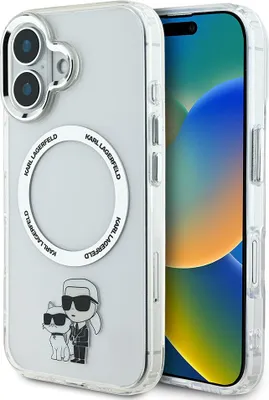 Obrázek produktu pro Karl Lagerfeld, pouzdro MagSafe iPhone 16 Karl & Choupette design, průhledné