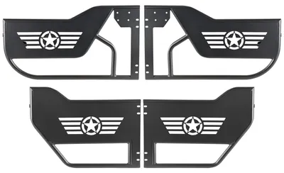 Image de Portes tubulaires Jeep, 4 portes, compatibles avec les modèles Jeep Wrangler JL, JLU et Gladiator JT 4XE de 2018 à 2026, demi-portes tubulaires avant et arrière tout-terrain en acier, avec rétroviseurs latéraux s DOT et patins en caoutchouc