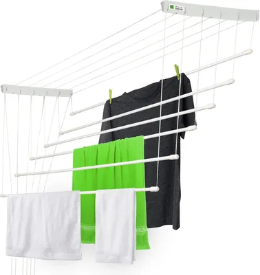 Image de Séchoir à linge de plafond peu encombrant avec une capacité de charge de 12 kg - Séchoir mural pour l'intérieur et l'extérieur