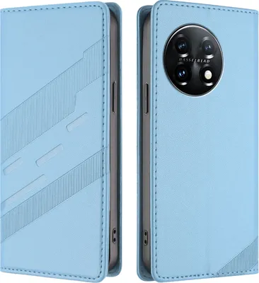 Produktbild von Hülle für OnePlus 11, Kunstleder Brieftaschen Handyhülle mit Kartenfach und Standfunktion Hellblau