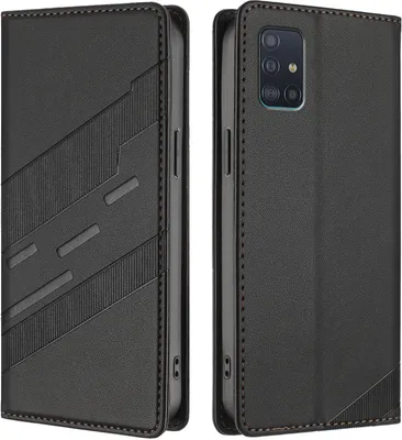 Produktbild von Hülle für Samsung Galaxy A51 5G, Kunstleder Brieftaschen Handyhülle mit Kartenfach und Standfunktion Schwarz