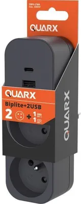 Image de Adaptateur Électrique QUARX 2P 16A, 2 Prises 16A, USB-A et USB-C, 3680W, Conforme NF