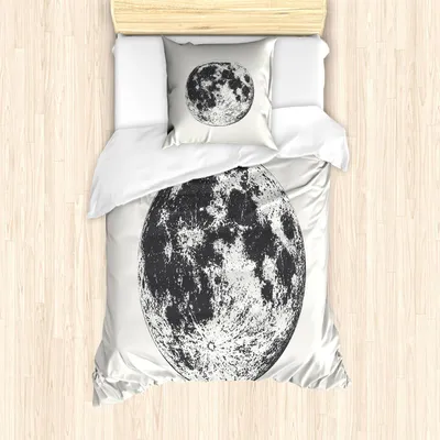 Produktbild von ABAKUHAUS Vollmond Bettbezug Set, Hohe Detailskizzenhafte Darstellung eines Vollmonds in Monochrom, 135 x 200 cm + 80 x 80 cm, Dunkelgrau Weiß