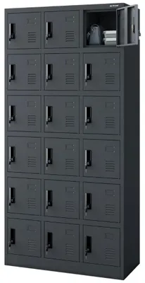 Produktbild von Schließfachschrank Spind KAROL 18 Fächer Etikettenhalter Lüftungsschlitze | Wertfachschrank Umkleideschrank Metall Kleiderspind 185x90x40cm Anthrazit
