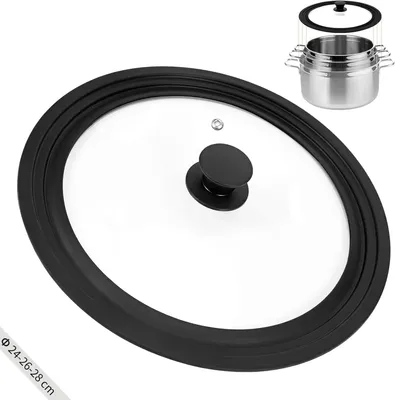 Imagen del producto de Tapa universal de vidrio con borde de silicona, de diámetro 24-26-28 cm, para ollas y sartenes