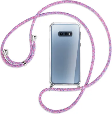 Produktbild von Handykette Backcover-Schutzhülle mit Band (Metall silberfarben) für Samsung Galaxy S10e - lila/rosa/blau