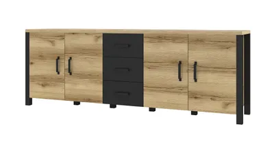 Zdjęcie produktu dla Komoda OLIN Szerokość 220 cm Dąb grand naturalny / czarny Helvetia Meble 24NWJC25