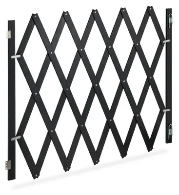 Produktbild von Relaxdays Hundeabsperrgitter, ausziehbar bis 140 cm, 87-97 cm hoch, Bambus, Hunde Schutzgitter für Treppe & Tür, schwarz, KI-generiertes Bild