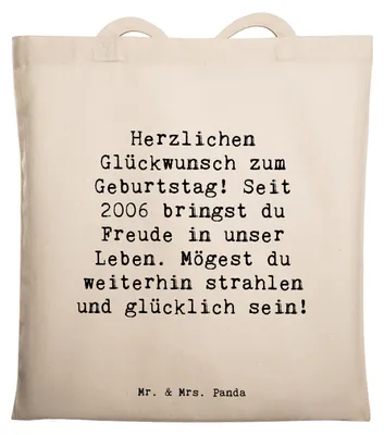 Produktbild von Mr. & Mrs. Panda dokumententasche Spruch 2006 Geburtstag - Transparent - Geschenk, Freunde, Happy Birthday, Geburtstagsgeschenk, Jutebeutel, Schultasche, Shopping Tasche