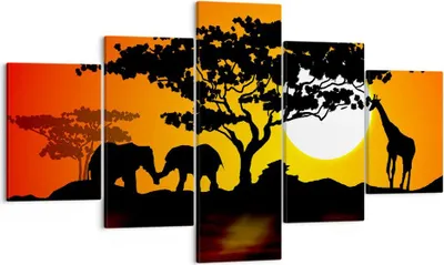 Produktbild von Bild auf Leinwand - Leinwandbild - Tiere Safari Savanne Giraffe - 125x70cm - Wand Bild - Wanddeko - Leinwanddruck - Bilder - Kunstdruck - Wanddekoration - Leinwand bilder - Wandkunst - EA125x70-0539