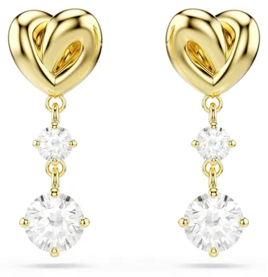 Zdjęcie produktu dla Swarovski, wiszące kolczyki "Lifelong", okrągły szlif, kształt serca, kolor biały, powłoka z mieszanki złota