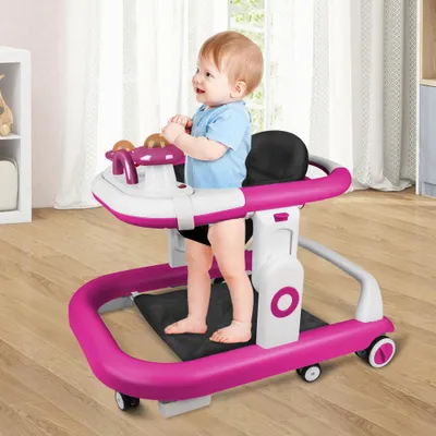 Image de Trotteur Pliable Baby trotteur Hauteur réglable Babywalker avec musique Set de jeu Rouge