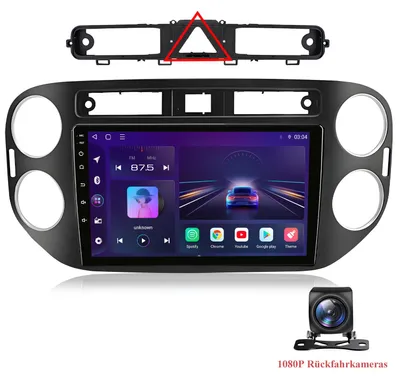 Image de Autoradio Android de 9 pouces pour VW Tiguan 5N (2007-2016), avec CarPlay, Android Auto, 4G, GPS et caméra de recul