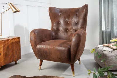 Produktbild von riess-ambiente Retro Design Sessel DON antik braun goldene Fußkappen mit Federkern