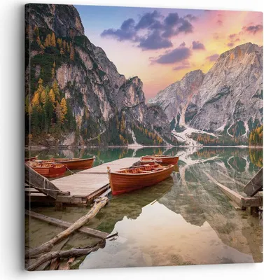 Produktbild von Bild auf Leinwand - Leinwandbild - Einteilig - Boote Berge See - 30x30cm - Wand Bild - Wanddeko - Wandbilder - Leinwanddruck - Bilder - Wanddekoration - Leinwand bilder - Wandbild - AC30x30-4638