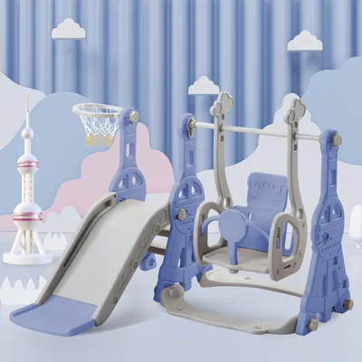 Produktbild von REMZETTA 4-in-1 Kinderspielplatz mit Rutsche, Schaukel, Leiter und Basketballkorb, Multifunktionaler Spielturm aus HDPE für Kinder von 1-6 Jahren