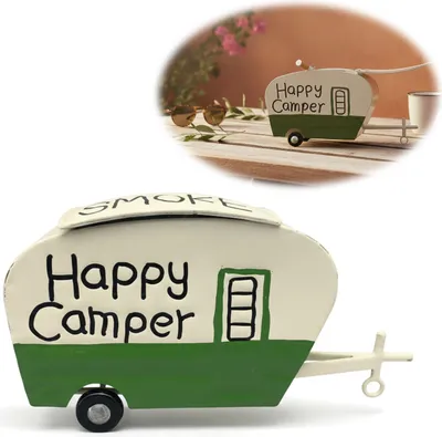 Produktbild von LS-LebenStil XL Sturmaschenbecher Metall Wohnwagen 21x11cm Retro Camper Windaschenbecher Aschenbecher Ascher Garten Balkon draußen Outdoor