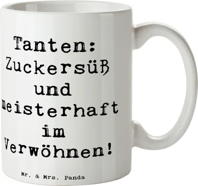 Produktbild von Mr. & Mrs. Panda Kaffeebecher Spruch Tante Zuckersüß - Weiß - Geschenk, haferl, Verwöhnen, Verwandtschaft, Nichte, Familienmitglieder, Familie, Tasse, Teetasse, Jubiläen