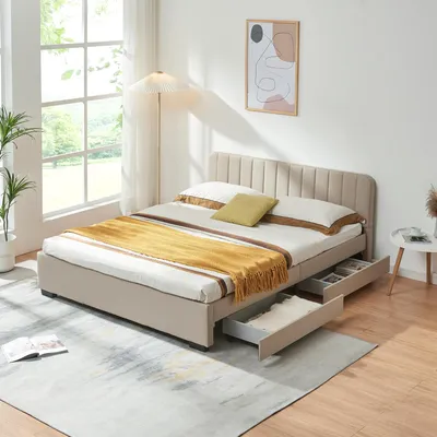 Produktbild von Polsterbett 'Nofrenna' Doppelbett mit 4 Schubladen 140 x 200 cm Leinen Beige