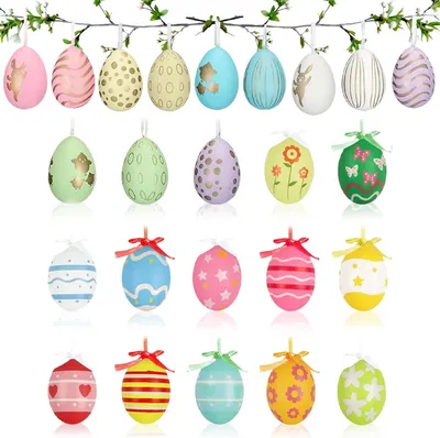 Obrázok produktu pre Dekorácia na vajíčka 24 kusov, farebná a maľovaná, 6 x 4 cm, na veľkonočnú dekoráciu