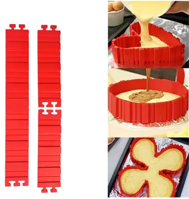 Productafbeelding van Flexibele siliconen bakvorm – 4-delig – 18 cm lang – 5,5 cm hoog – Rood – Slangvormige cakevorm – Maak uw eigen vorm – Flexibel – Bakvorm – Bakvorm – Cakevorm – CHPN
