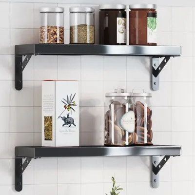 Image de Maison Exclusive - Supports d'étagère, lot de 4, 15 x 2,5 x 11,5 cm, noir et acier inoxydable
