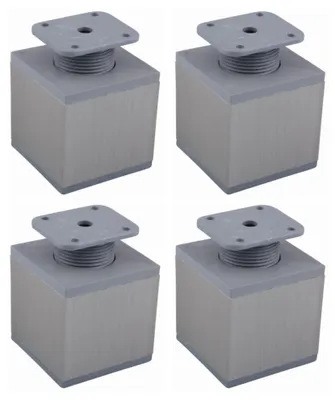 4 Möbelfüße Alu 60x60 mm, höhenverstellbar, Edelstahl-Optik