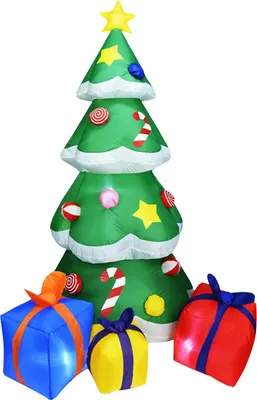 Immagine prodotto di albero di Natale gonfiabile a LED di 2,1 m con 3 scatole regalo, perfetto per la decorazione del giardino, decorazione natalizia interna ed esterna del giardino del cortile, 80% poliestere