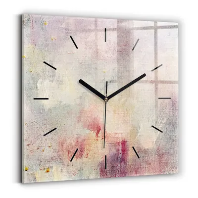 Produktbild von Wallfluent Wanduhr – Stilles Quarzuhrwerk - Uhr Dekoration Wohnzimmer Schlafzimmer Küche - Zifferblatt mit Striche - schwarze Zeiger - 30x30 cm - Gemalte Abstraktion