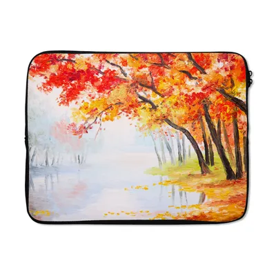 Produktbild von MuchoWow® Laptop Hülle 15 Zoll Gemälde - Herbst - Bäume - Wasser - Ölfarbe Laptoptasche - Laptoptasche - Sleeve - Rundum-Schutz