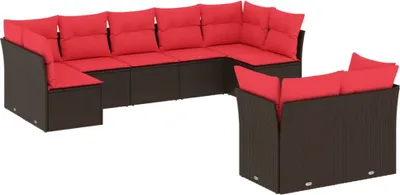 Produktbild von vidaXL 9-tlg. Garten-Sofagarnitur mit Kissen Braun Poly Rattan
