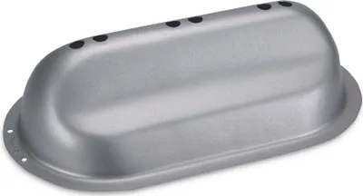 A silver-colored baking accessory with multiple holes on top, shown from a diagonal angle against a white background.