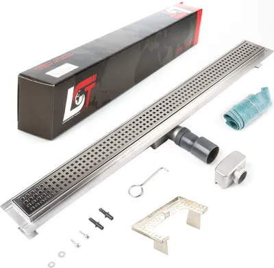 Produktbild von Duschrinne Quadrate 800x70mm Ablaufrinne Duschrost mit Edelstahl Siphon Haarsieb