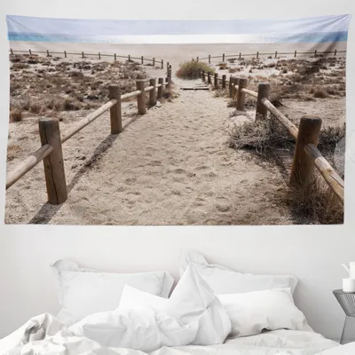 Produktbild von ABAKUHAUS Strand Wandteppich, al Ferien Ozean aus Weiches Mikrofaser Stoff Waschbar ohne Verblassen Digitaldruck, 230 x 140 cm, Beige Blau