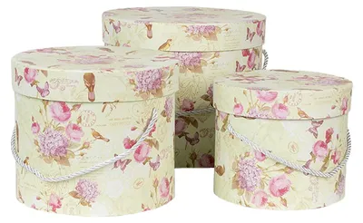 Zdjęcie produktu dla Zestaw 3 pudełek do przechowywania Clayre & Eef 23x20 / Ø 20x17 / Ø 17x14 cm Zielone kartonowe kwiaty