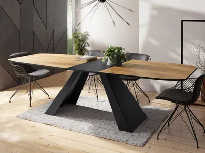 Produktbild von Esstisch Monte im Modern Stil, Rechteckiger Tisch - Ausziehbar von 160 cm bis 200 cm, Pulverbeschichtete Schwarze Metallbeine - 160 x 80 cm - Craft Eiche